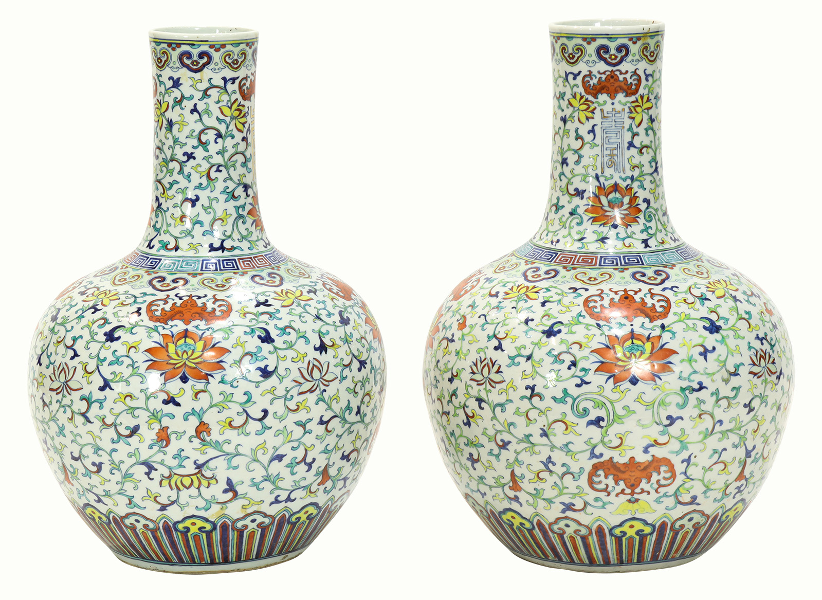 Pair of Chinese doucai enameled globular vases.