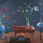 Paul Wonner (American, 1920–2008), Flowers and Boxes of Fruit, 1991, acrylic on canvas, 72″ x 72″.Sold: $125,000