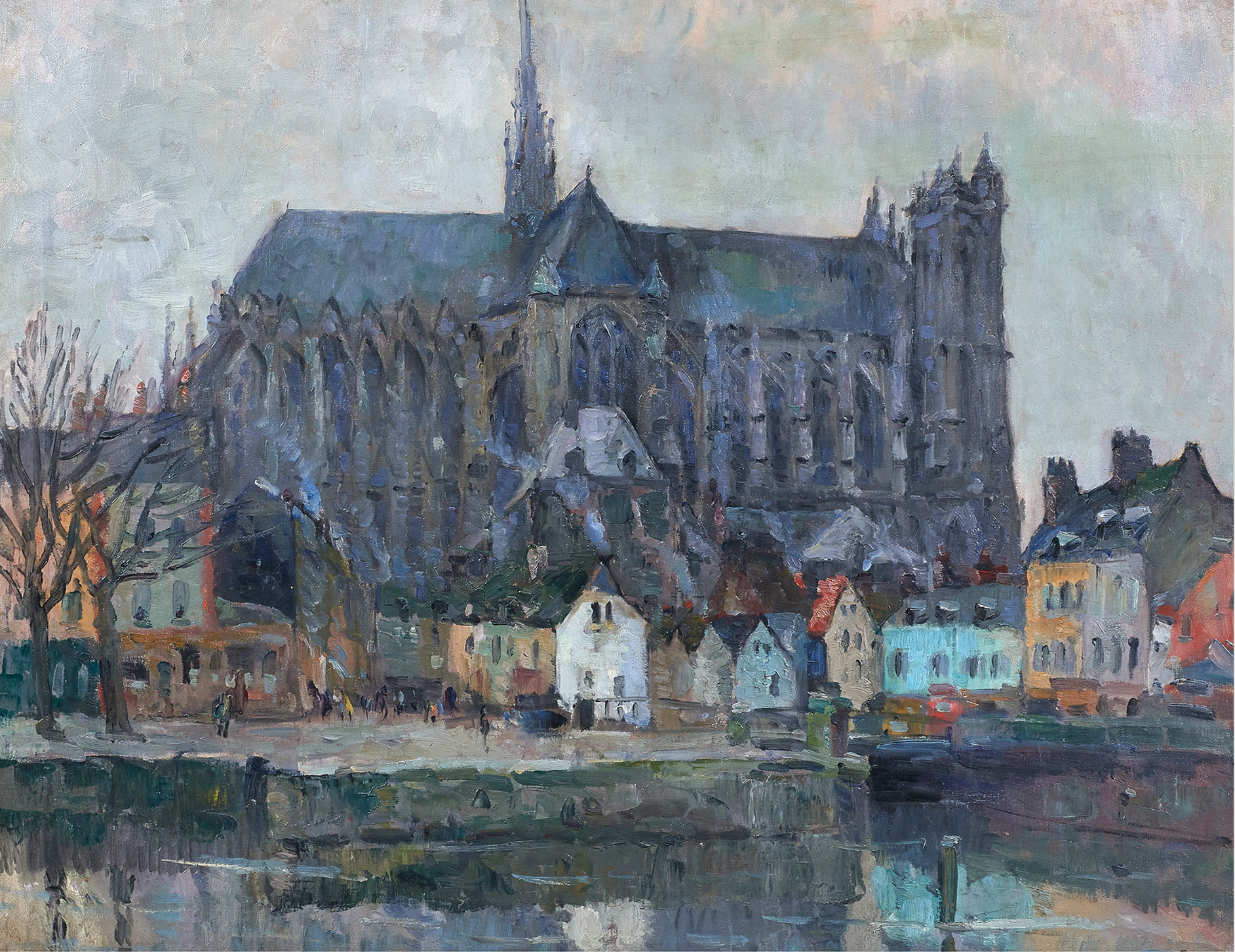 Robert Antoine Pinchon (French, 1886–1943),  <em>La Cathedrale d’Amiens</em>, oil on canvas, 36″ x 46″.  Note: This work was included in the catalogue raisonne in preparation by Alain Letailleur (number 1153).