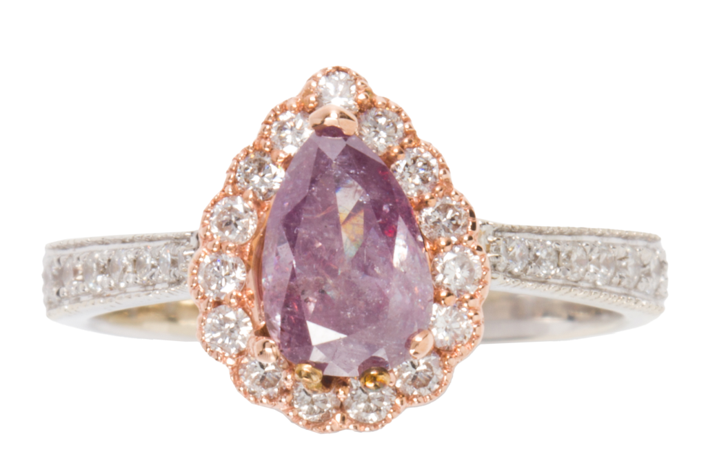 A 1.05 Carats Fancy Intense Pink-Purple Diamond Ring.