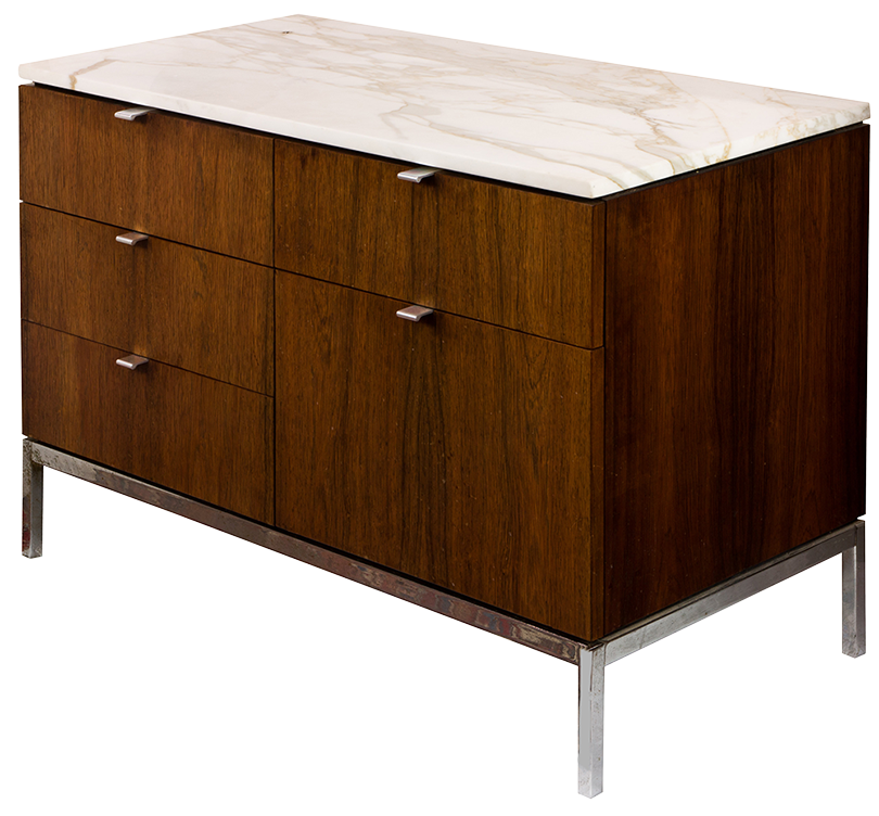 Florence Knoll for Knoll Associates early rosewood credenza, with Carrera Bella marble top, circa 1960.
