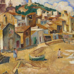 Mela Muter (Polish/French, 1876–1967), Fishing Town with Women on Beach/Seascape with Trees (verso), oil on canvas (double-sided), 19.5" x 25.5".Estimate: $50,000–70,000.