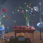 Paul Wonner (American, 1920–2008), Flowers and Boxes of Fruit, 1991, acrylic on canvas.