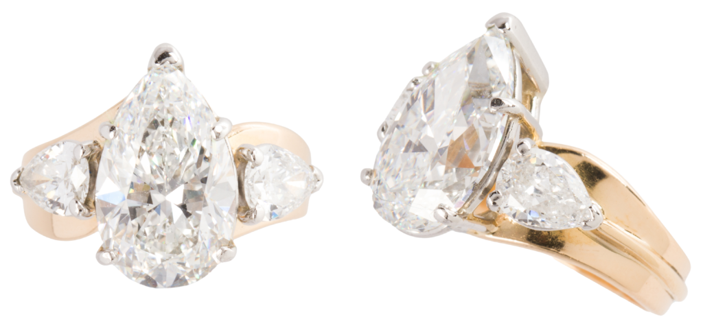A 5.04 carats pear brilliant-cut diamond ring.
