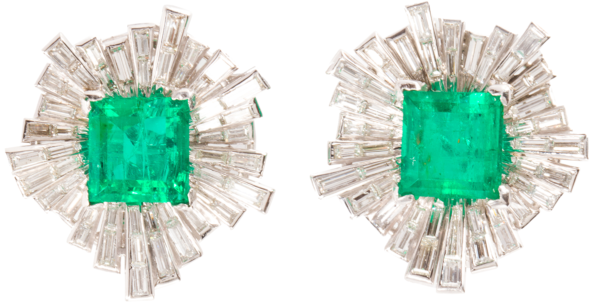 A pair of Colombian emerald, diamond and platinum earrings.