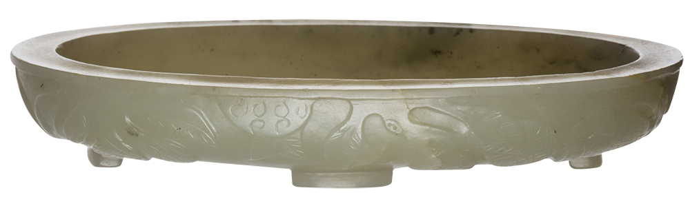 Chinese celadon jade footed water coupe.