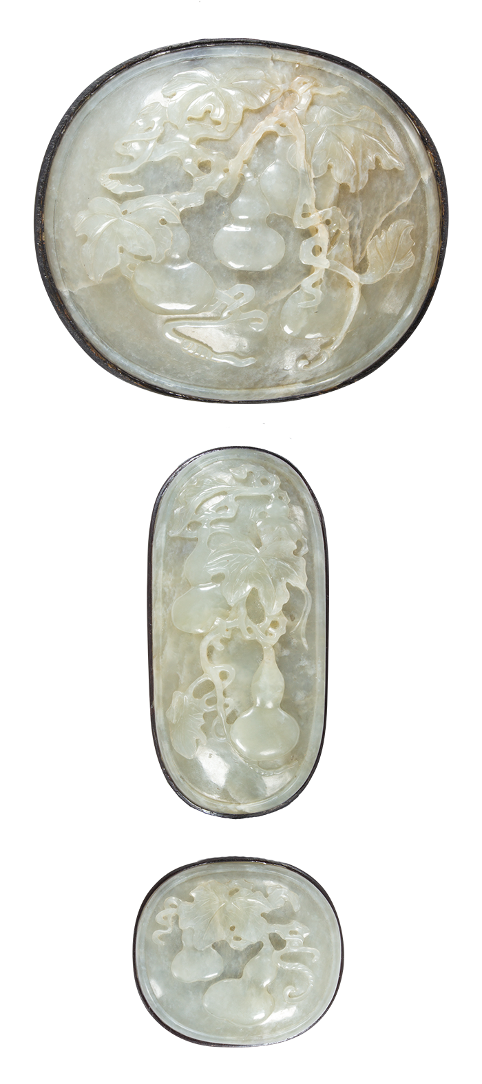Set of three Chinese white jade scepter plaques.