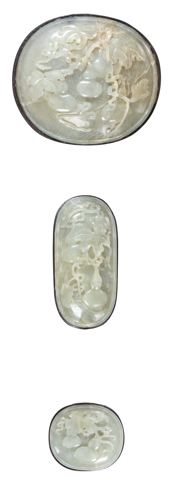 Set of three Chinese white jade scepter plaques.