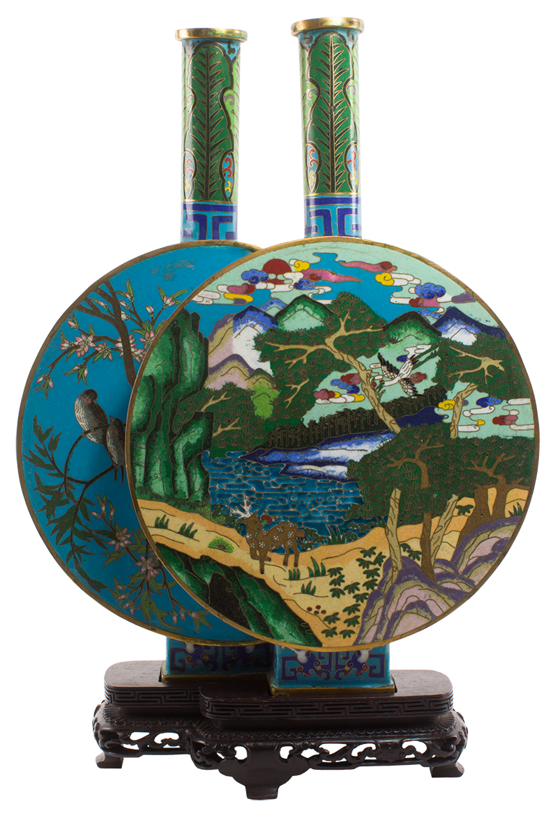 Chinese cloisonné enamel conjoined moon flask vase.