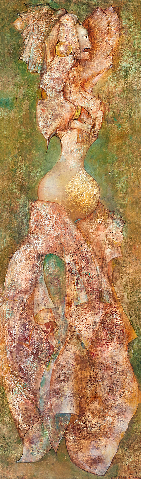 Leonor Fini (Argentine/French, 1908–1996), Zorniga, 1959, oil on canvas, 31.5" x 10", (one of five to be offered).Estimate: $30,000–$50,000
