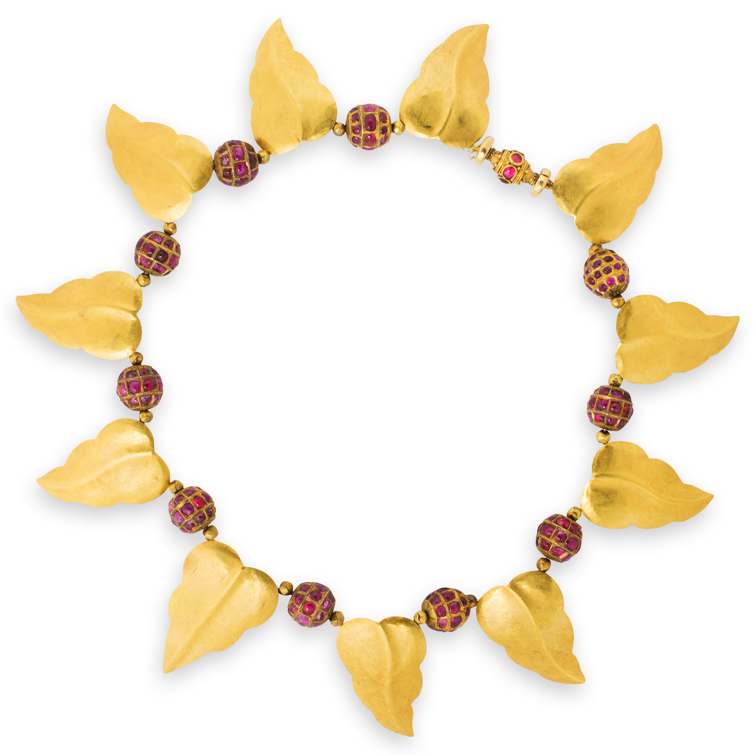 A ruby and twenty-two karat gold necklace.Sold: $5,312.50
