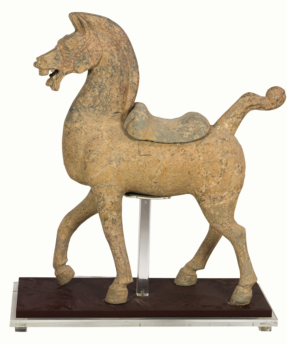 Chinese Han dynasty terracotta figure of a horse.To be offered: August 14th