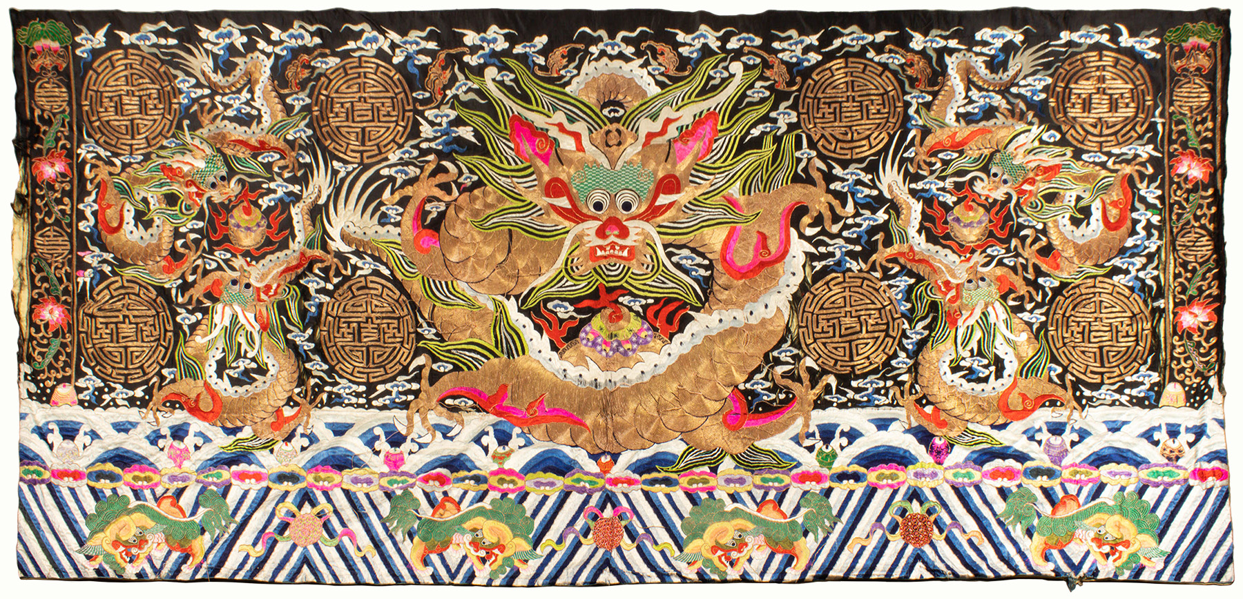Chinese embroidered ‘dragon’ hanging panel.