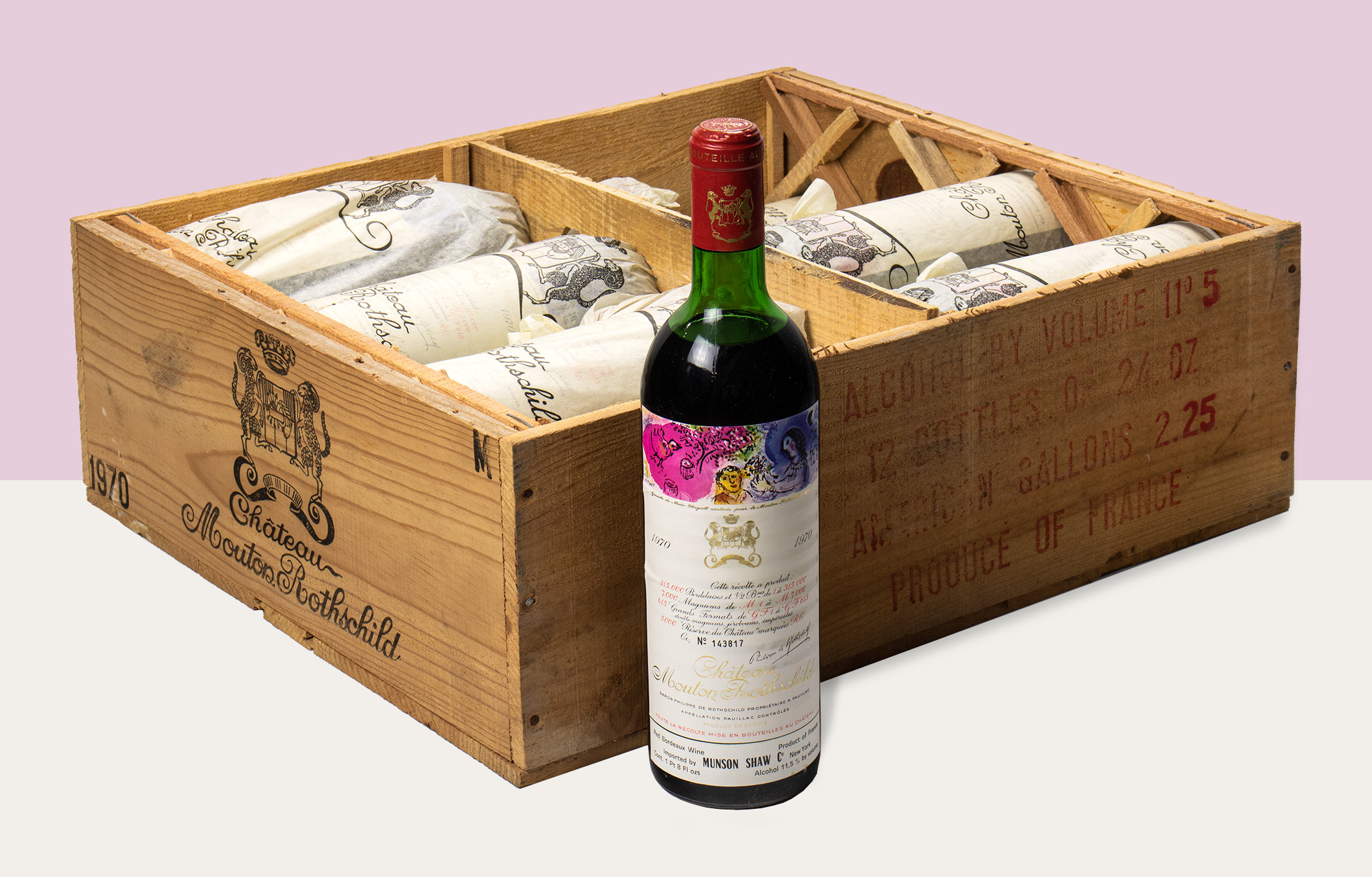 12 Bottles 1970 Château Mouton Rothschild, 1st Growth, Pauillac, Bordeaux, France OWC/Banded 96WS.