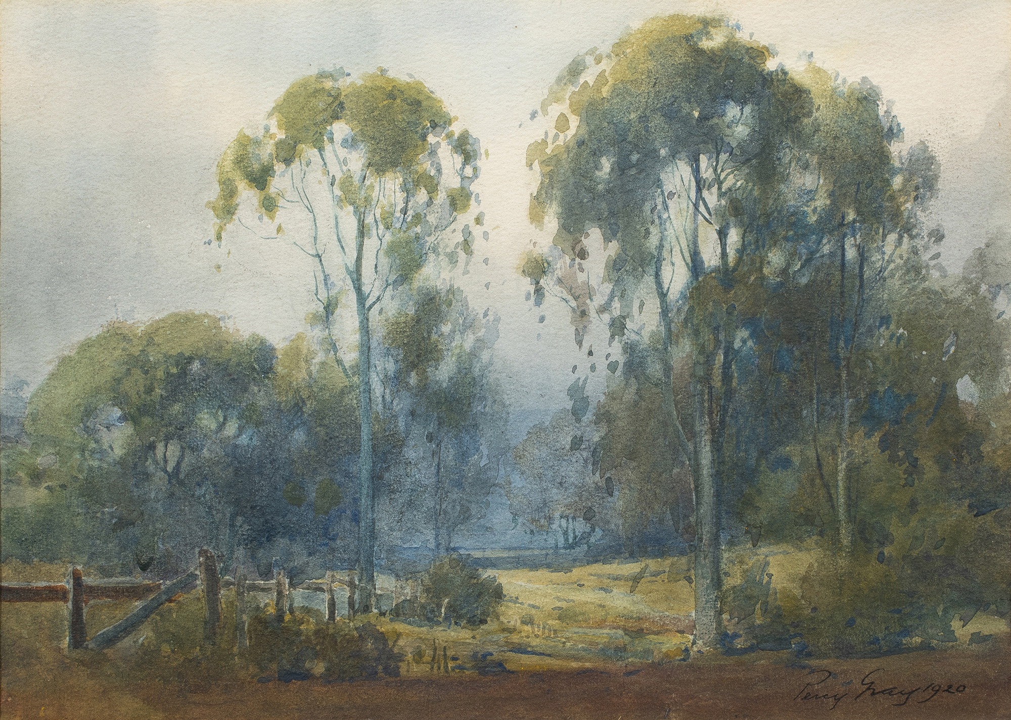 Percy Gray, Eucalyptus Trees along the Wooden Fence.