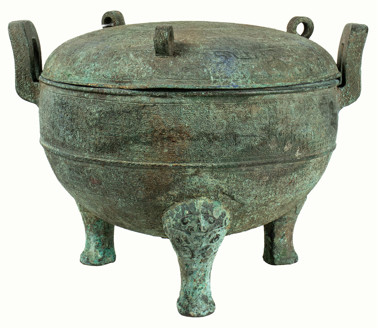 Chinese Han Dynasty Cast Bronze Covered Ding Vessel.