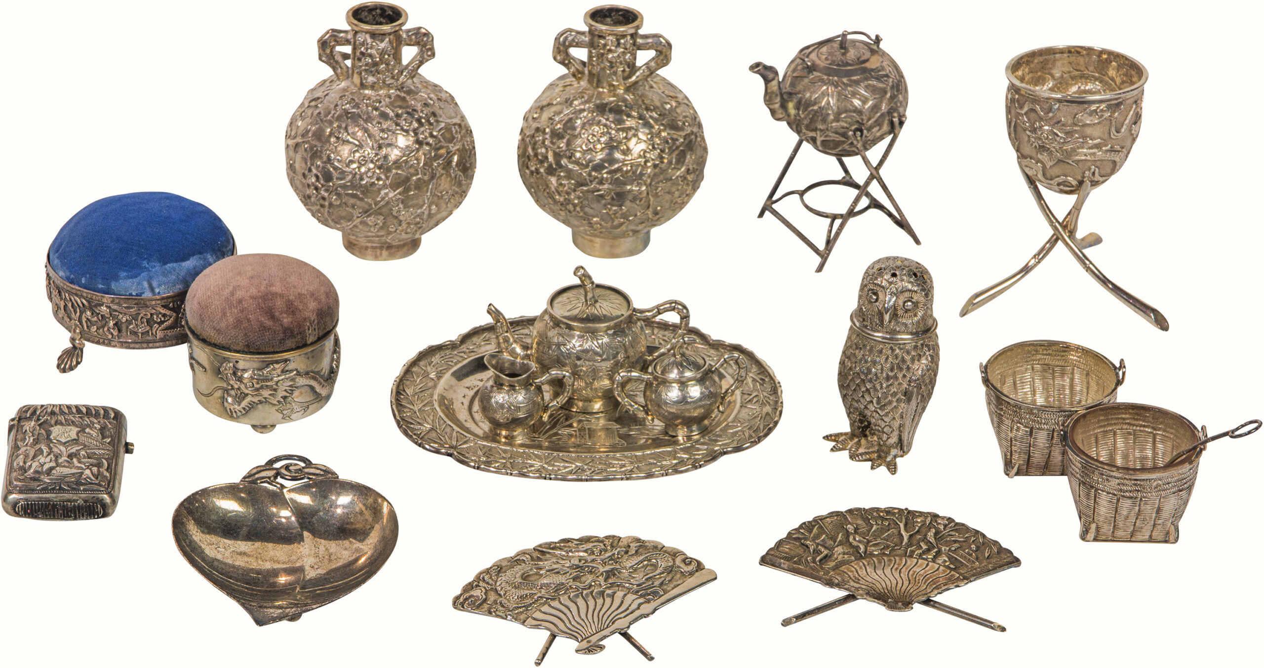 A group of Chinese export silver miniature items.