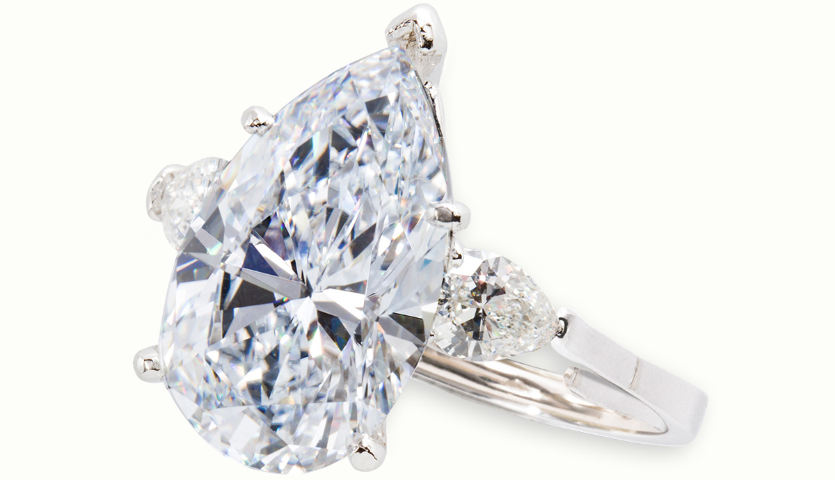 An 8.58 carat very light blue diamond ring.