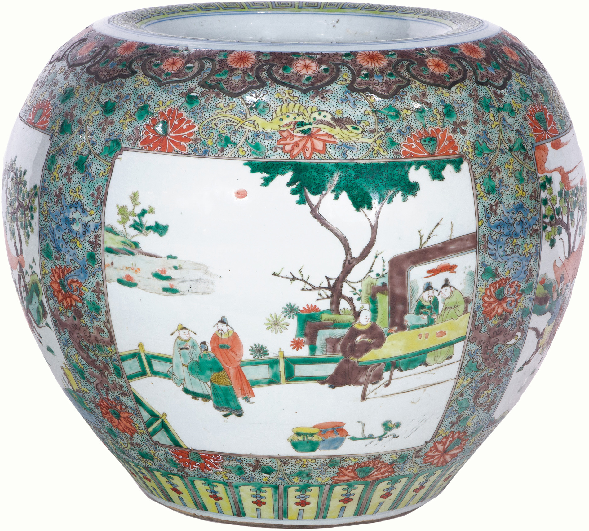A Chinese famille verte fish bowl.