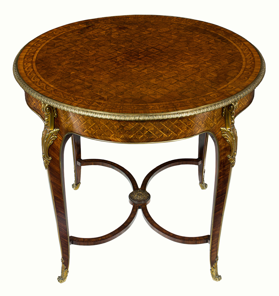An F. Linke Gilt bronze marquetry circular table.