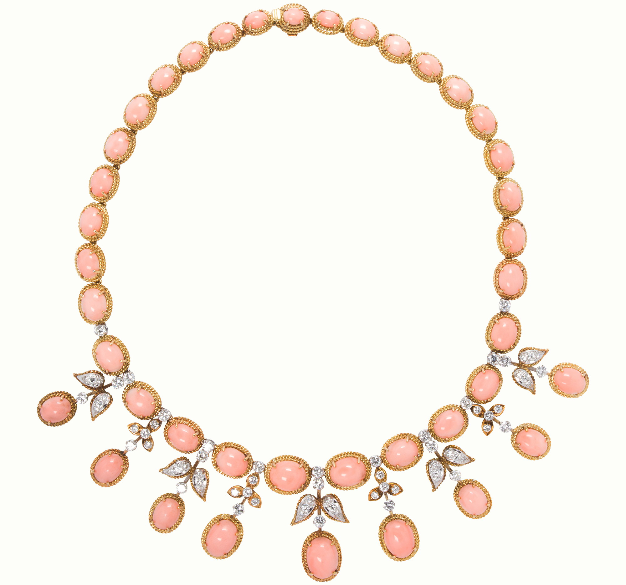 A coral, diamond and 18k bi-color gold necklace, Vourakis.