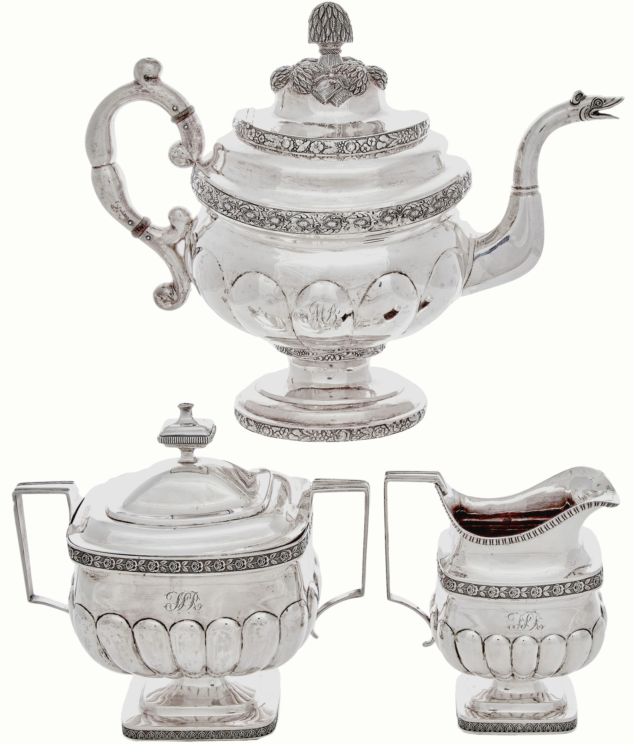 A Federal coin silver tea service, William B. North, New York, active c. 1820–1828.