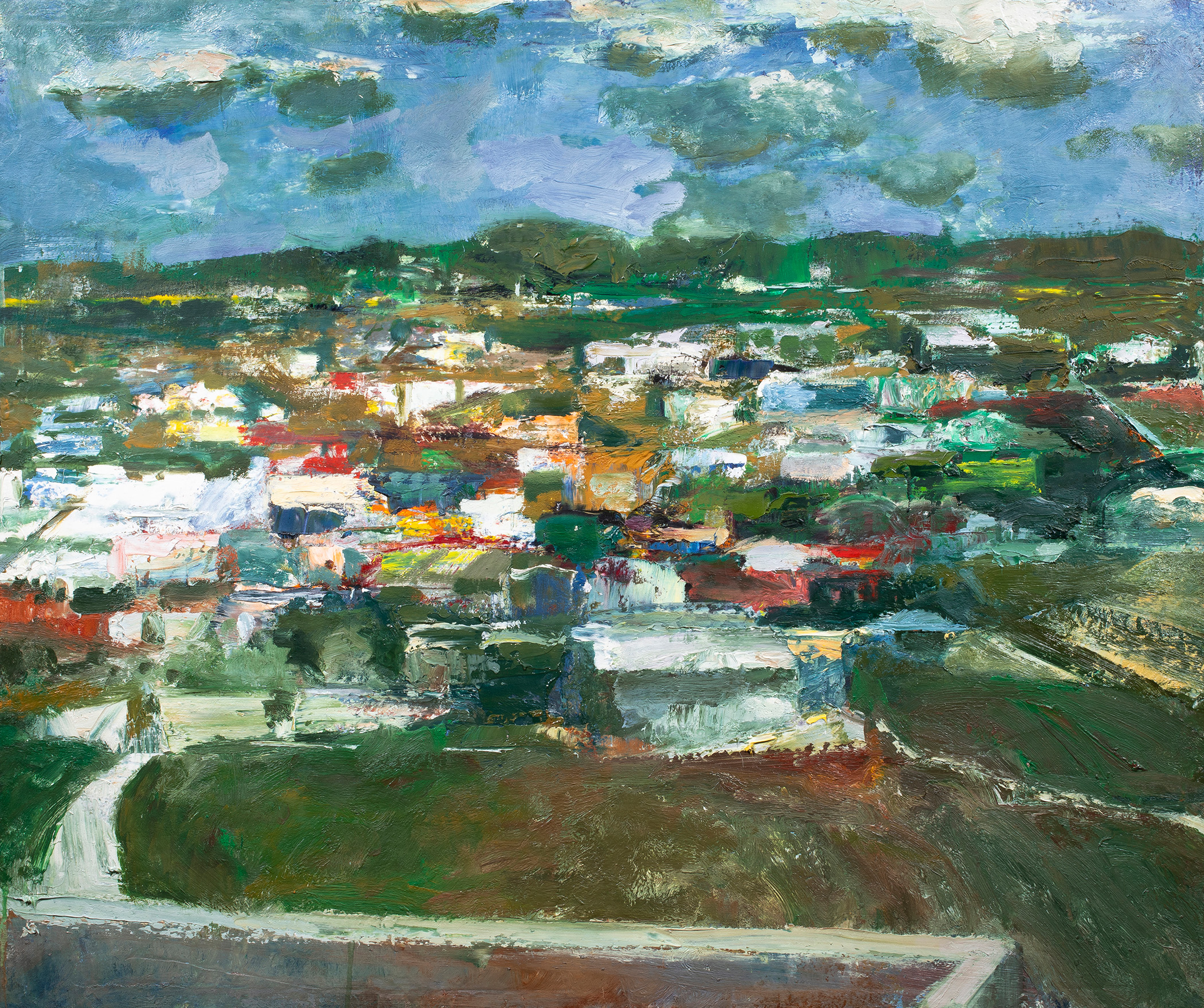 Elmer Bischoff (American, 1916–1991), Cityscape, oil on canvas, 32″ x 38″.