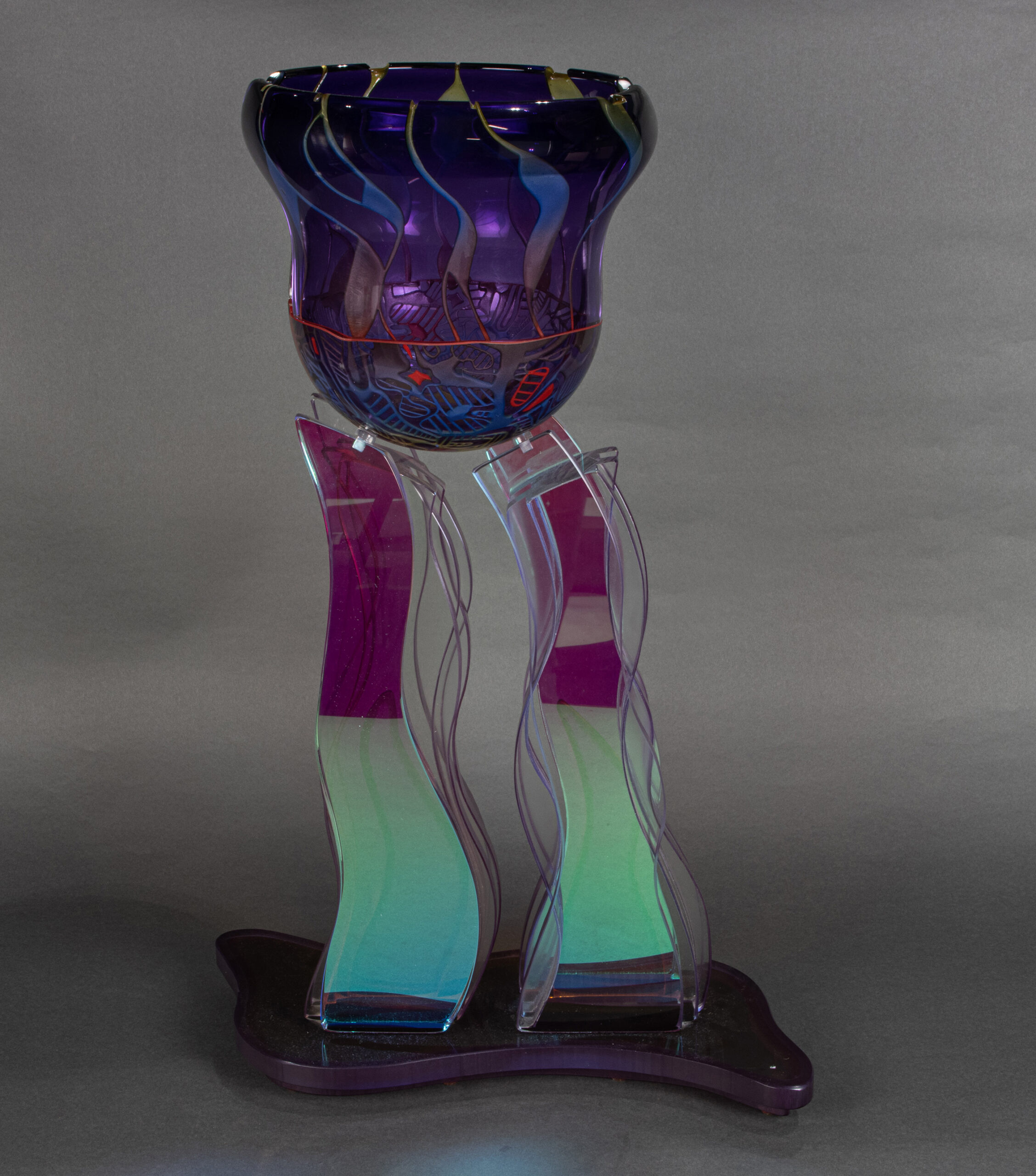 Concetta Mason, <em>Wild Seed</em>, glass vase on pedestal, 26.5″h x 15″w x 9″d.