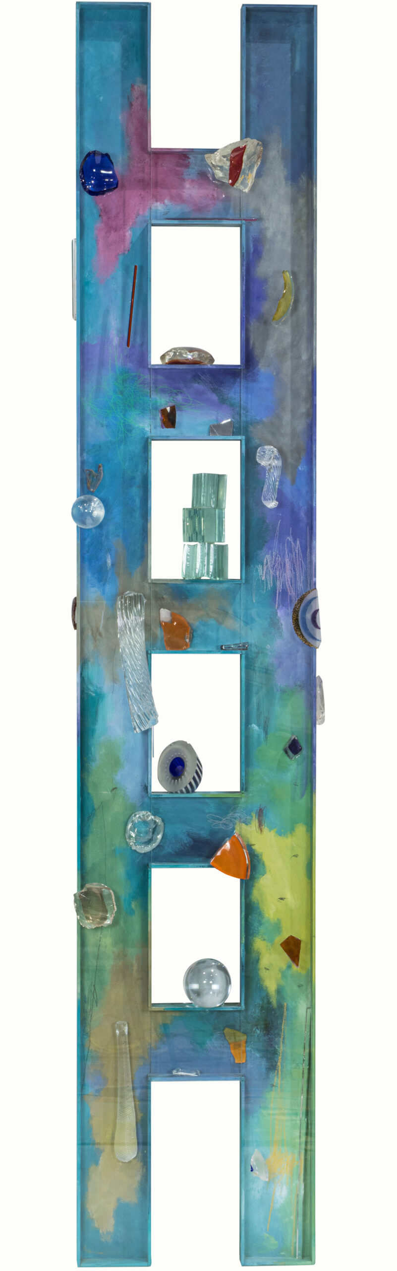 Therman Statom (American, b. 1953), Agua de Esmerelda, glass with mixed media, overall: 84″h x 16″w x 5″d.