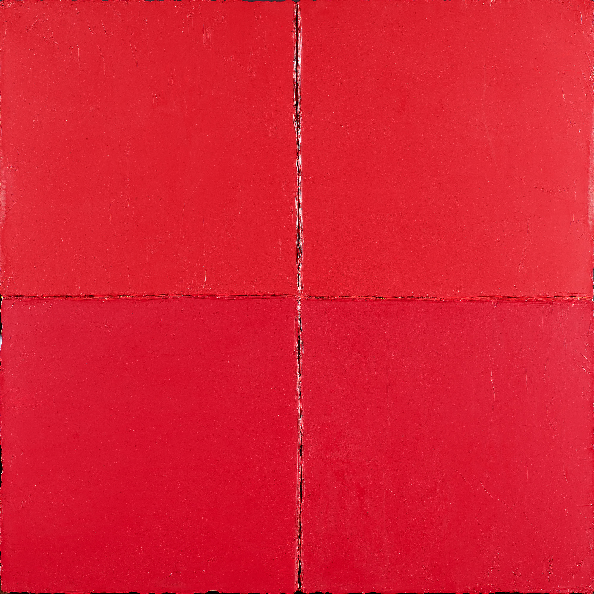 Kazuko Inoue (Japanese, b. 1946), <em>Untitled (Red Squares)</em>, 2008, acrylic on linen, 32″ x 32″. Provenance: Acquired by descent from the Estate of Allan Stone.