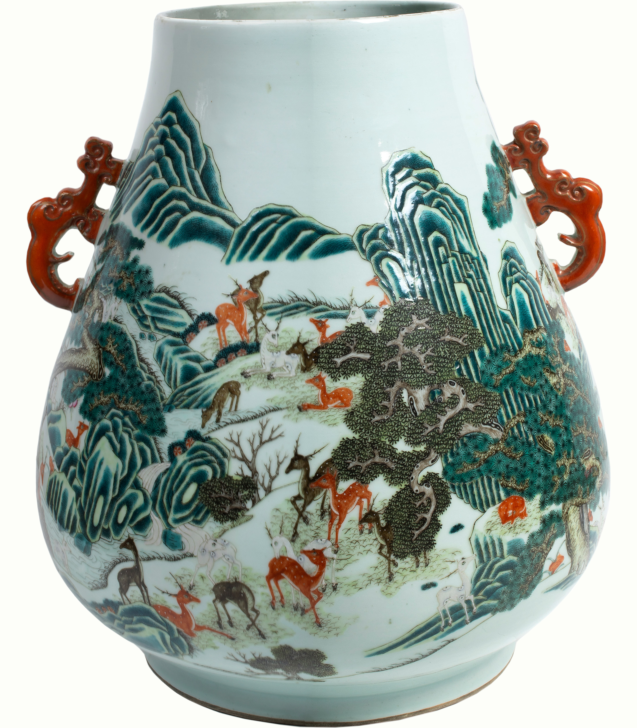 A Chinese enameled 100 deer hu-form vase.
