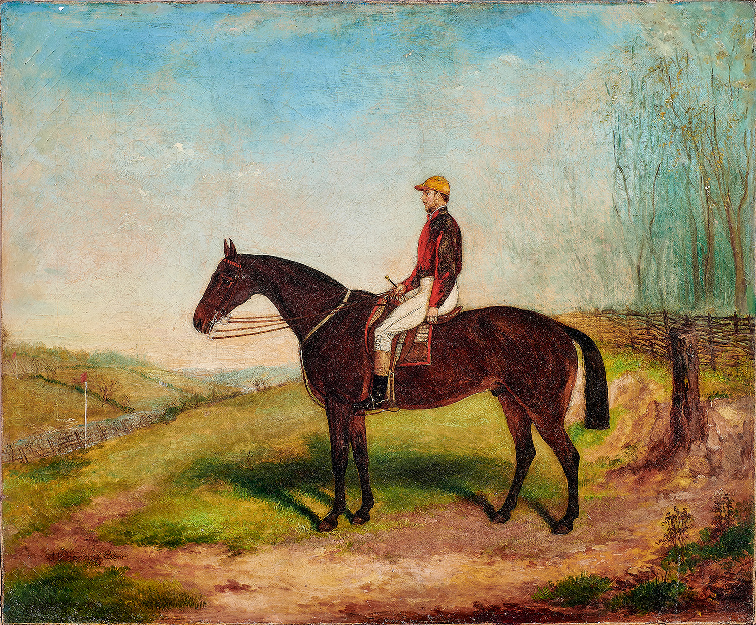 John Frederick Herring Sr. (British, 1795–1864), Untitled (Racehorse with Jockey), oil on canvas, 20″ x 24″.