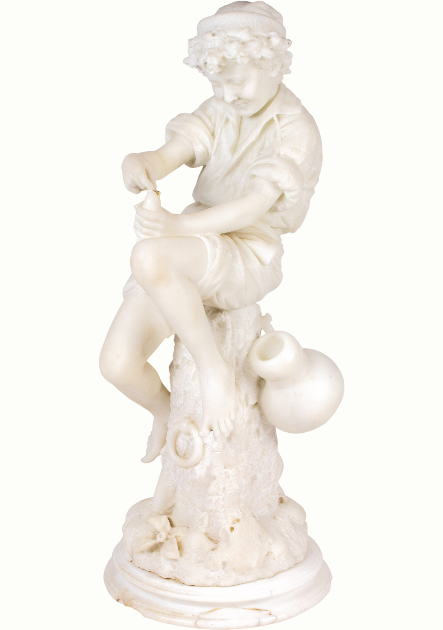 An Italian alabaster figure of a boy fishing by Lorenzo Corelli. Provenance: From the Estate of Harvey Clar.