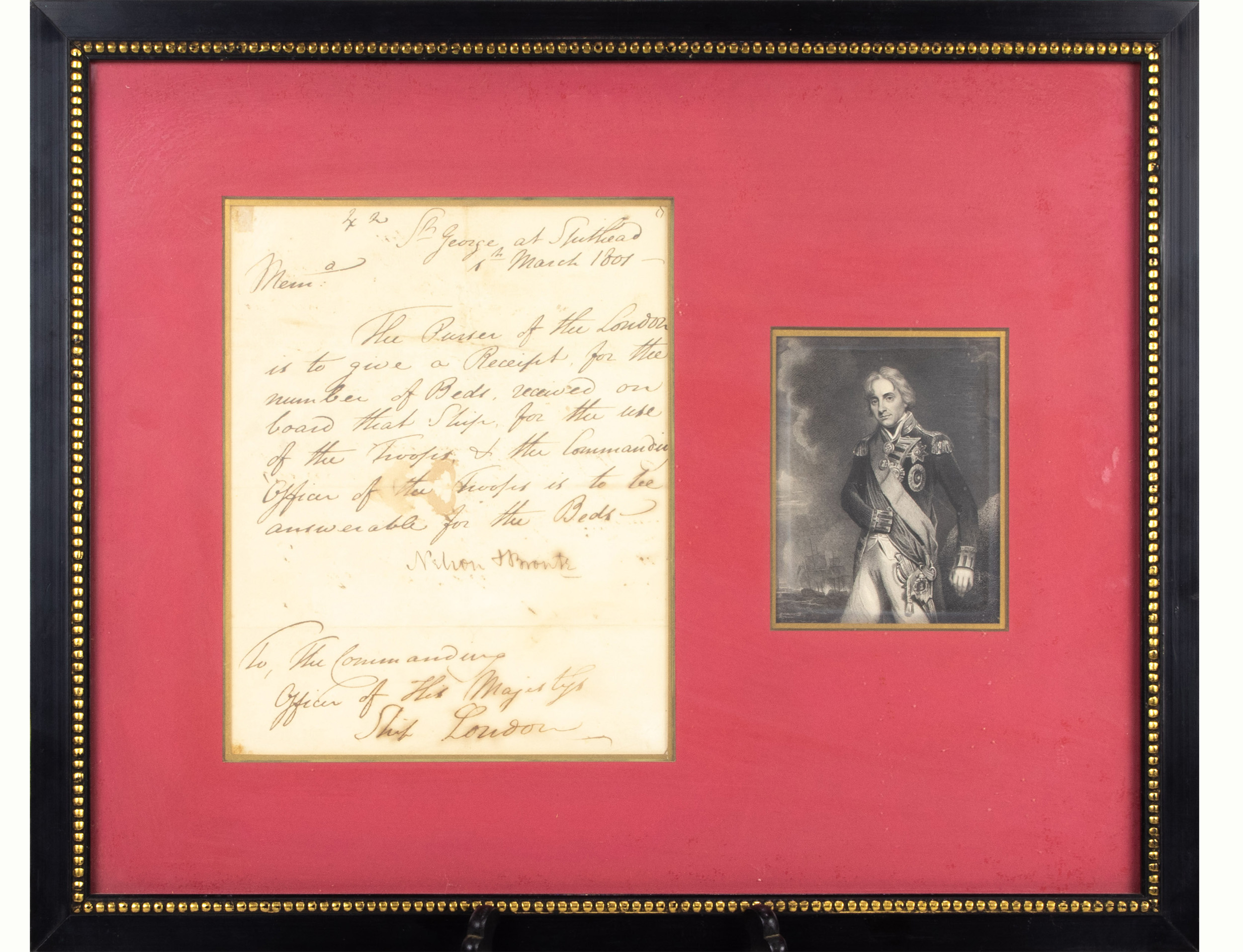 Admiral Horatio Nelson (English, 1758–1868) autograph letter signed by Admiral Horatio Nelson (<q>Nelson & Bronte</q>).