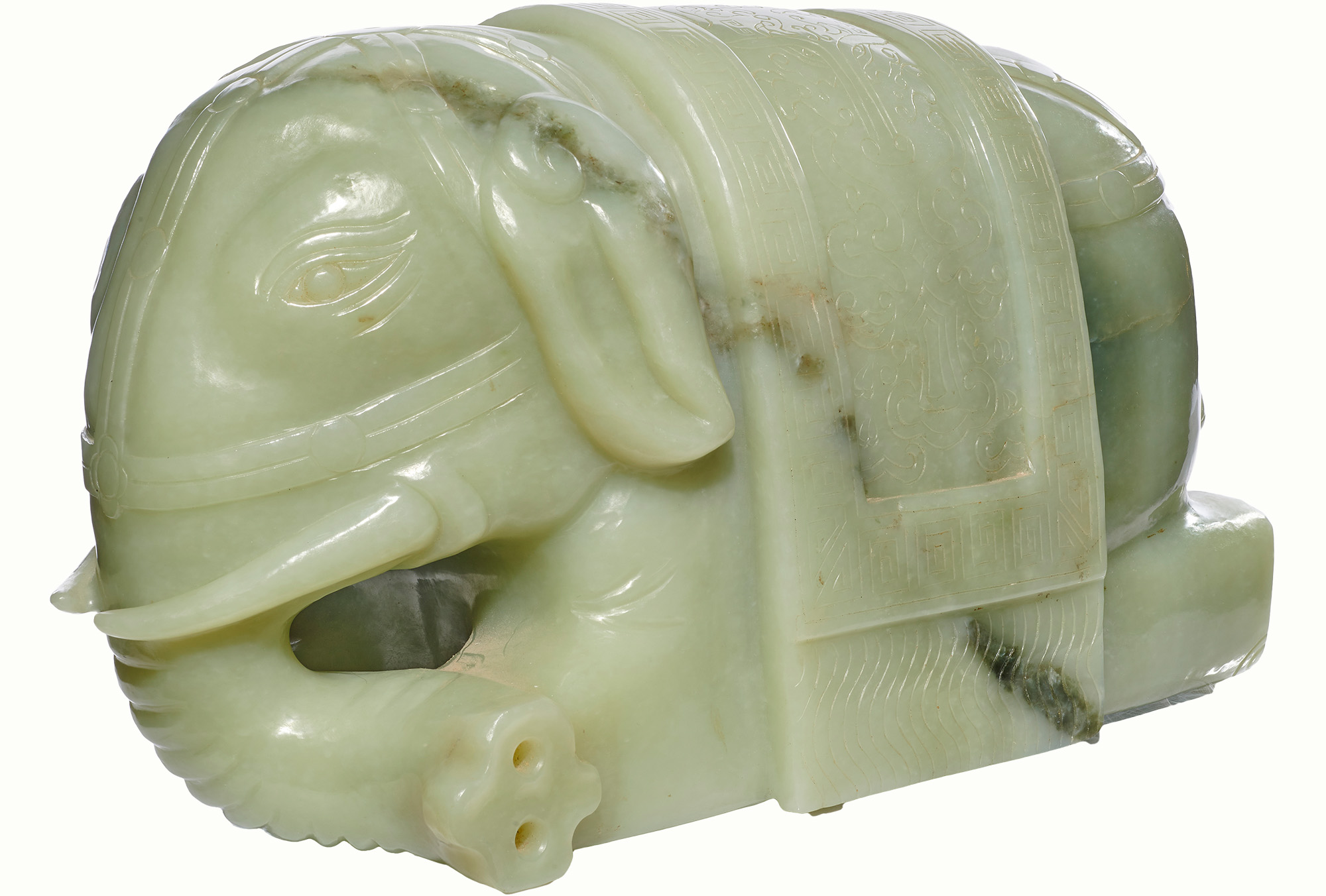 A Chinese celadon jade elephant figure.