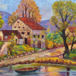 Fern Isabel Kuns Coppedge (American, 1883–1951), August Reflections, oil on canvas, signed, gallery title label (Newman Galleries, Philadelphia) affixed verso, 20″ x 24″.