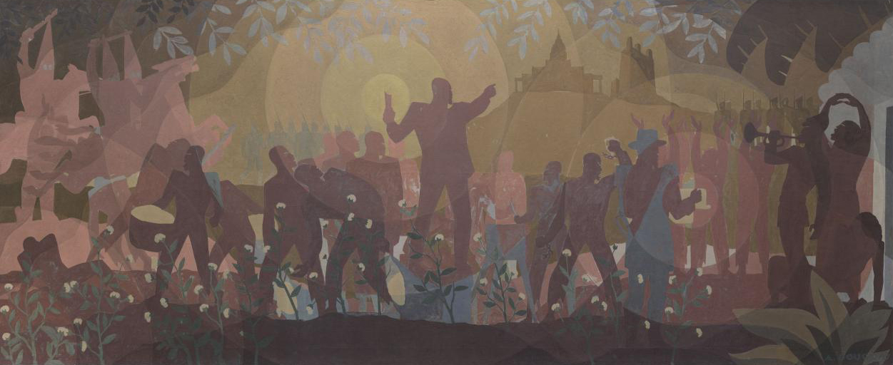 Aaron Douglas (1899–1979), Aspects of Negro Life: From Slavery to Reconstruction, 1934, Art and Artifacts Division, Schomburg Center for Research in Black Culture. Source: New York Public Library