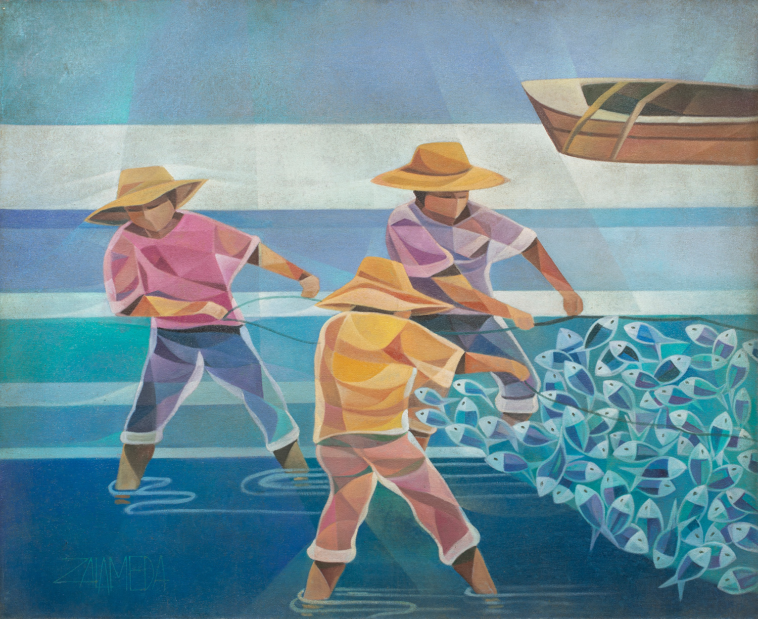 Oscar Deveza Zalameda (Philippines, 1930–2010), Fish Market, oil on canvas, 30″ x 36″.