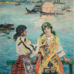 Istv&aacute;n Cs&oacute;k (Hungarian, 1865–1961), Young Women by the Danube, oil on canvas, 29″ x 25.75″.Estimate: $10,000–$15,000