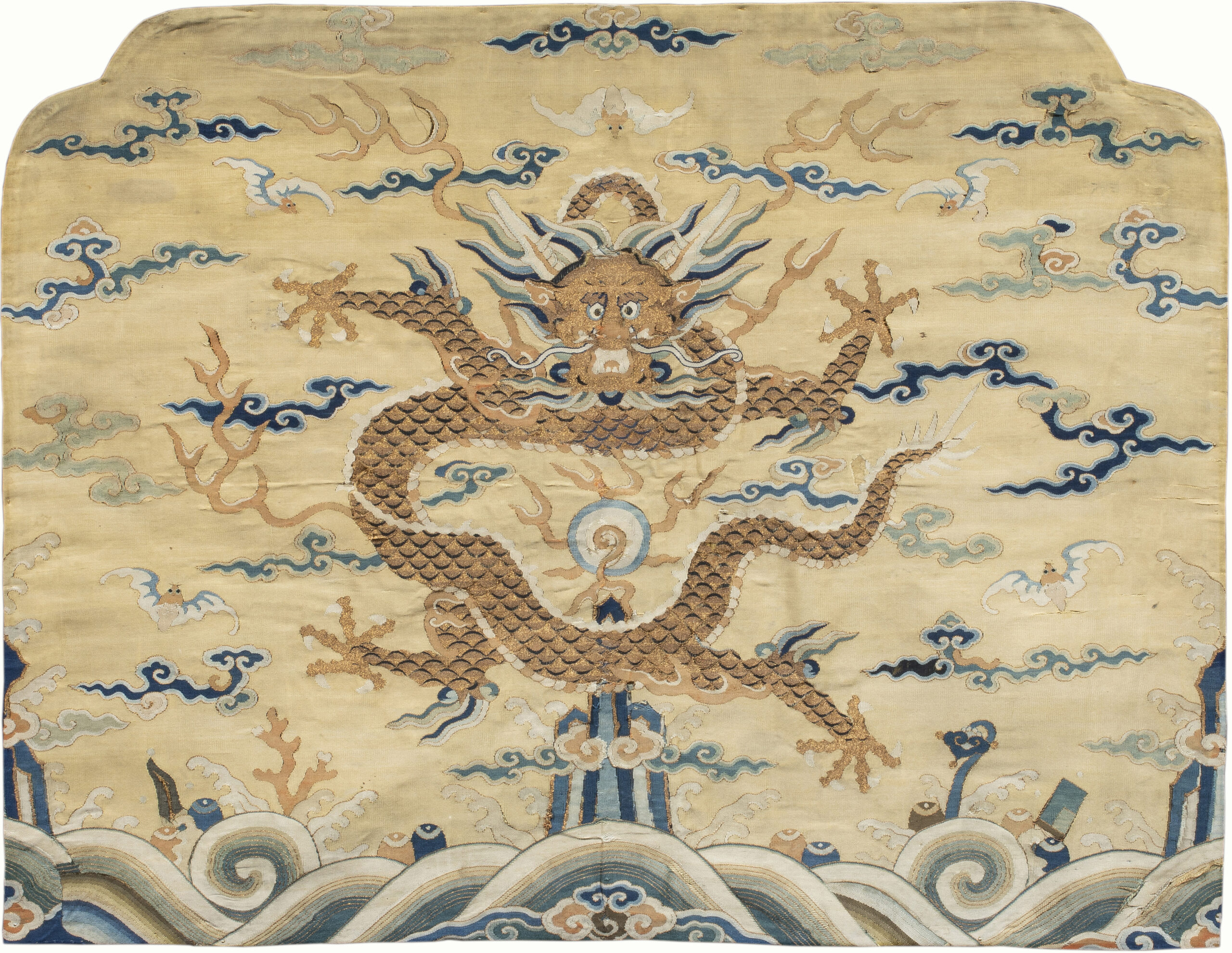 A Chinese kesi-woven ‘dragon’ cushion cover.<br><b>Estimate: $2,000–$4,000</b>