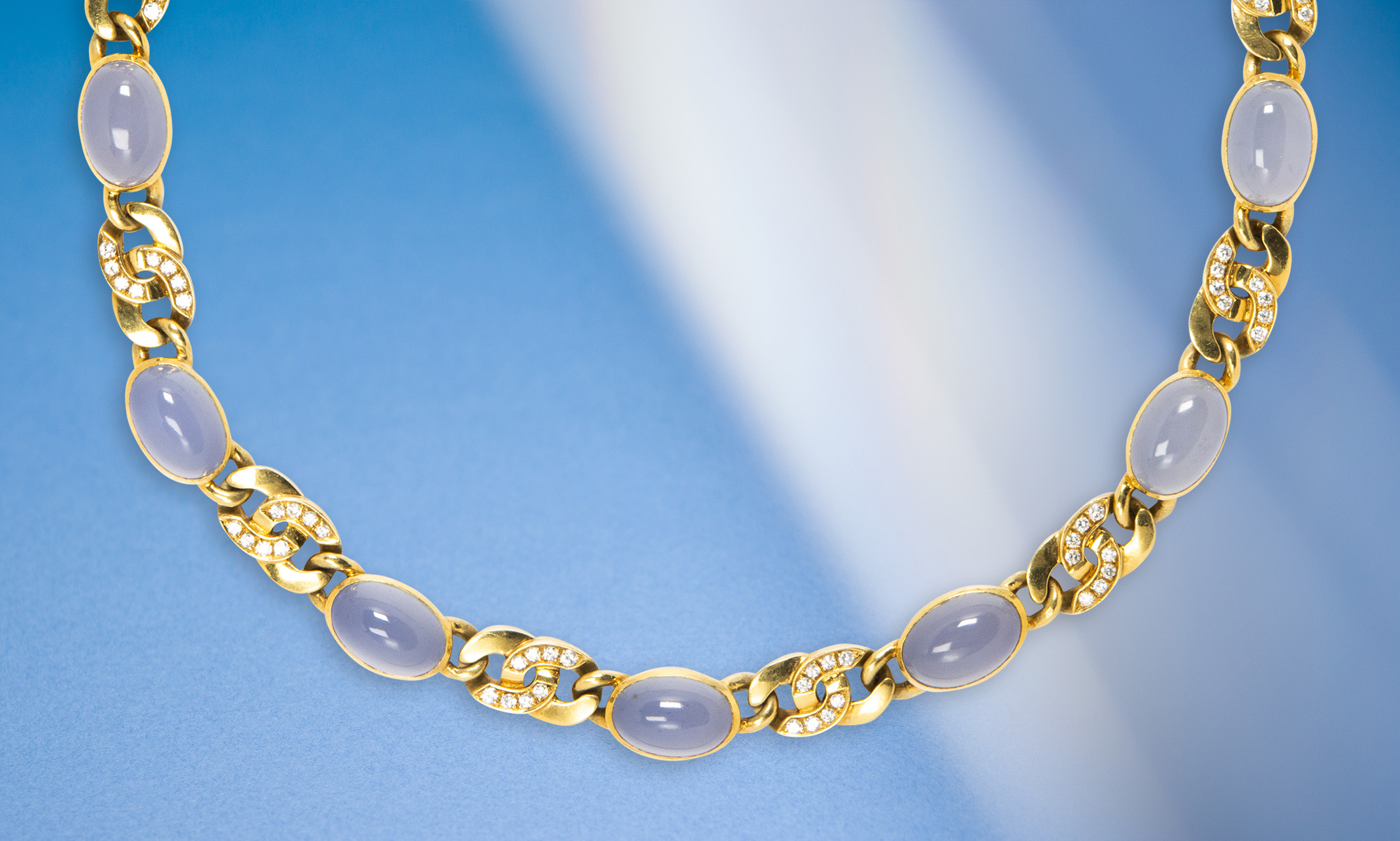 Bulgari, a blue chalcedony, diamond and 18k gold necklace.<br><b>Sold: $17,640</b>