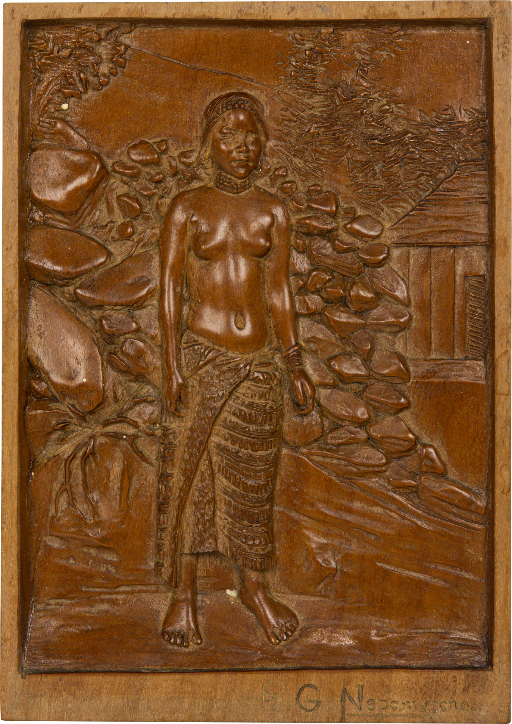 Graciano T. Nepomuceno (Filipino 1881–1974), bas relief carved wood plaque. Estimate: $400–$600