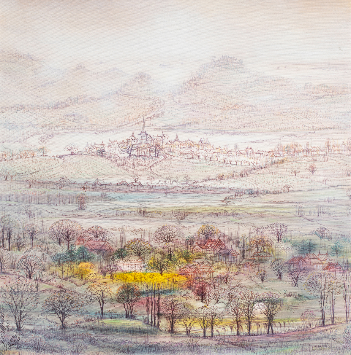 Hossein Mahjoubi (Iranian, b. 1930), No. 20, 1991, oil on canvas, 20″ x 20″.Estimate: $4,000–$6,000