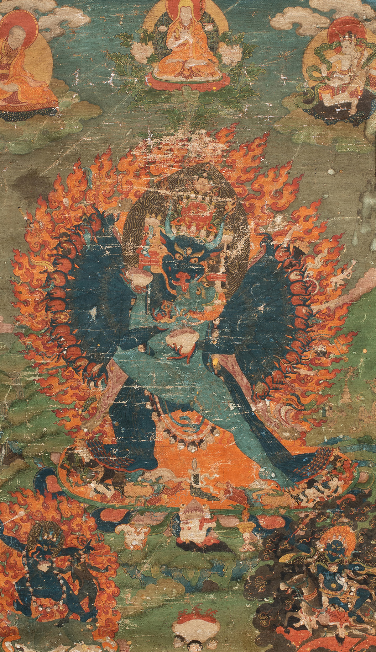 A Tibetan thangka depicting Vajrabhairava, 18th century.<br><b>Estimate: $1,500–$2,500</b>