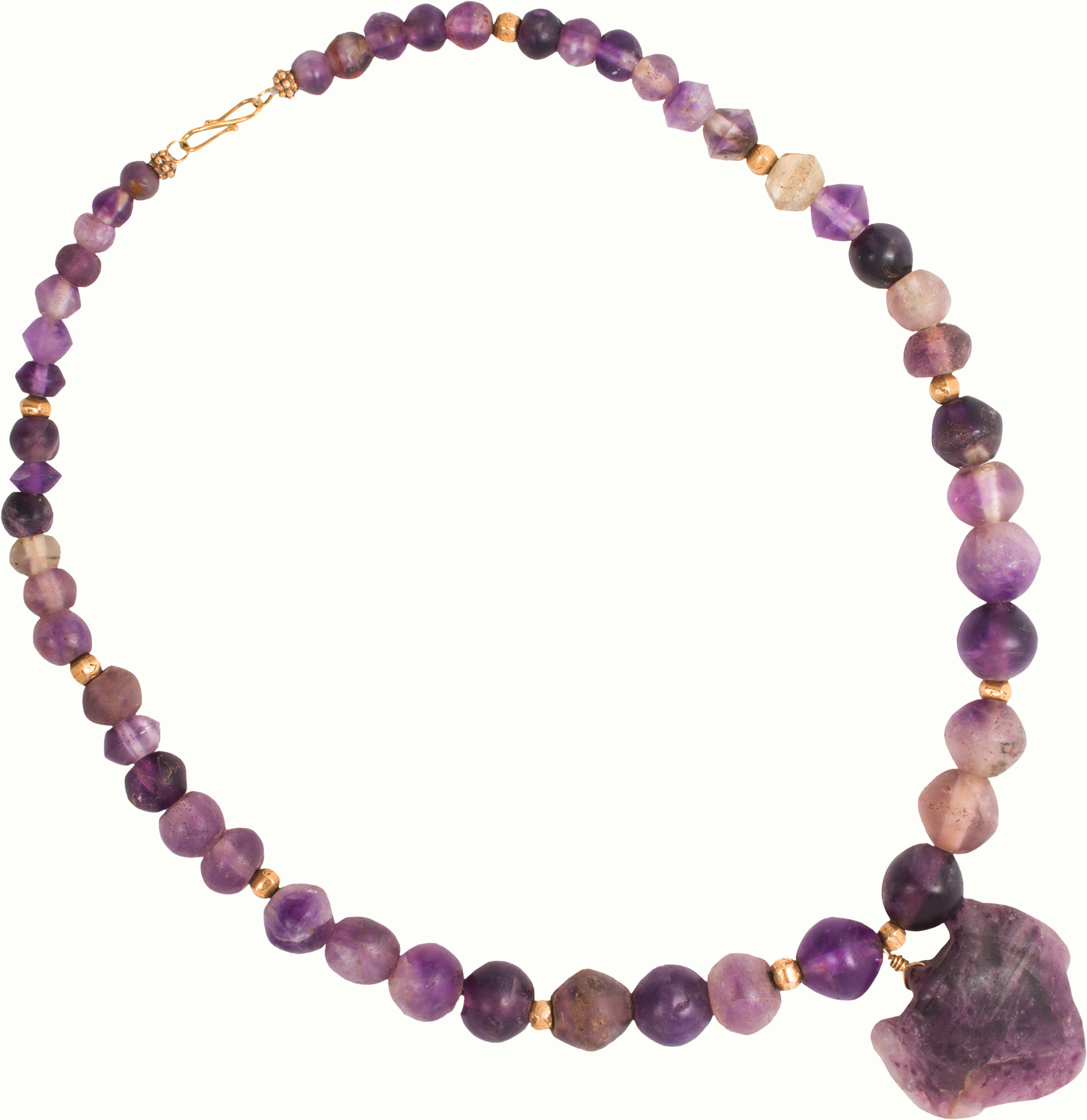An ancient Egyptian amethyst bead necklace and pendant.<br><b>Estimate: $2,000–$4,000</b>