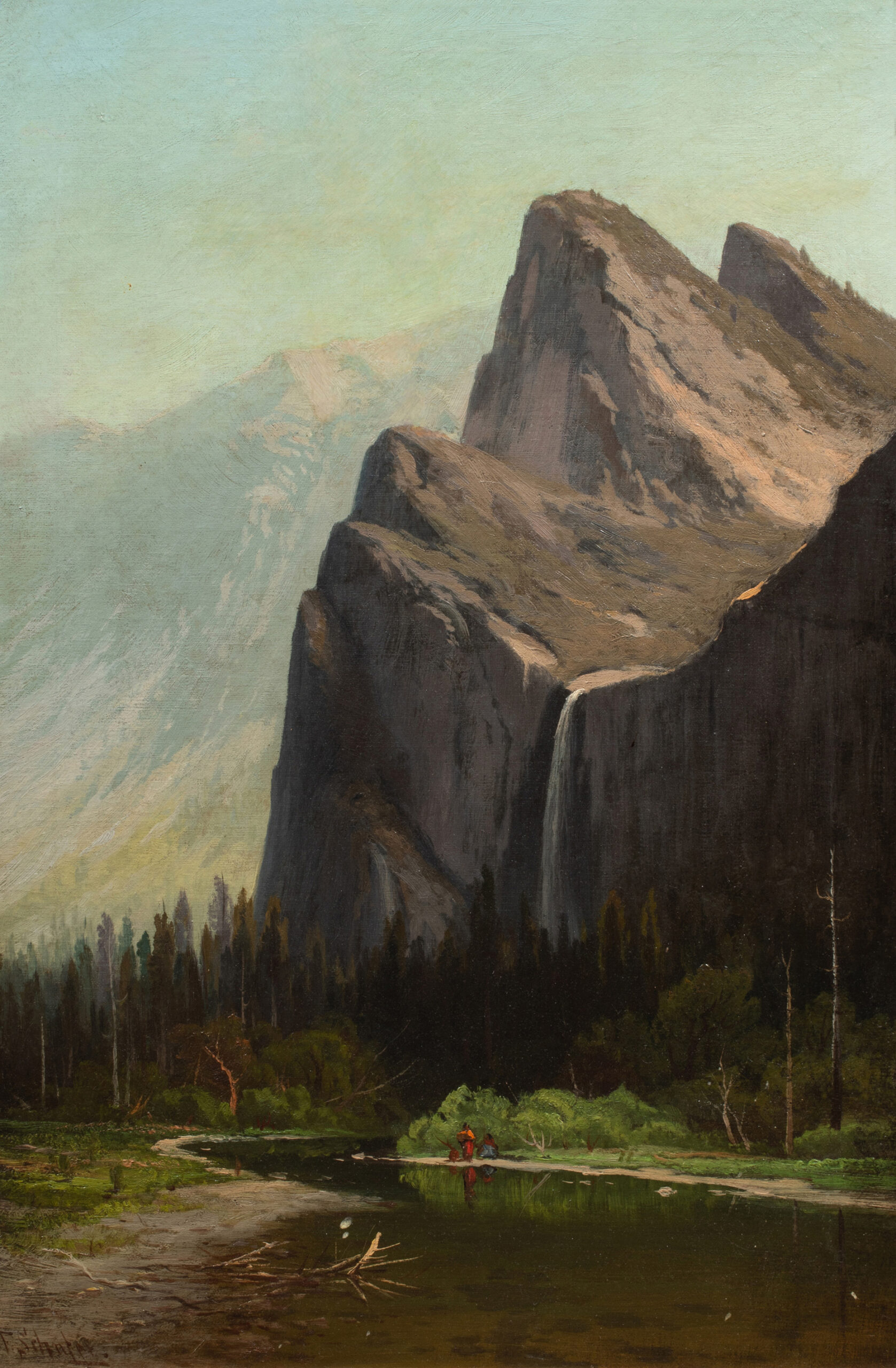 Frederick Schafer (American/German, 1839–1927) <em>Bridalveil Fall, Yosemite Valley</em>, oil on canvas, 30″ x 20″.<br><b>Estimate: $3,000–$5,000</b>