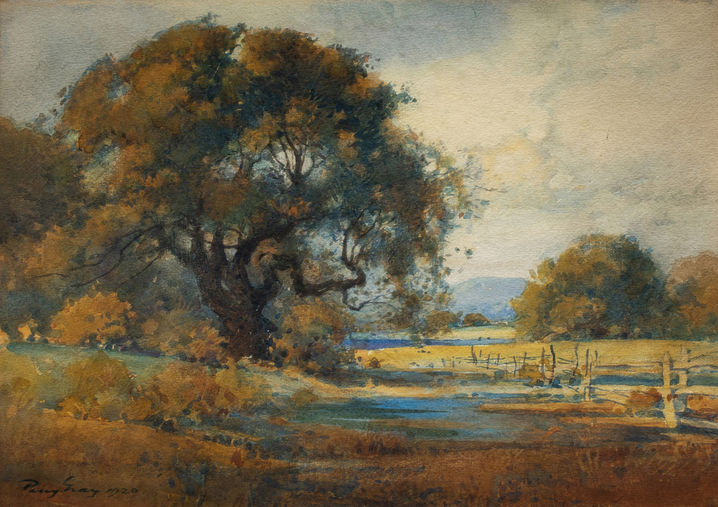 Percy Gray (American, 1869–1952), <em>Oaks in a Field</em>, 1920, watercolor, 10″ x 14″.<br><b>Estimate: $4,000–$6,000</b>