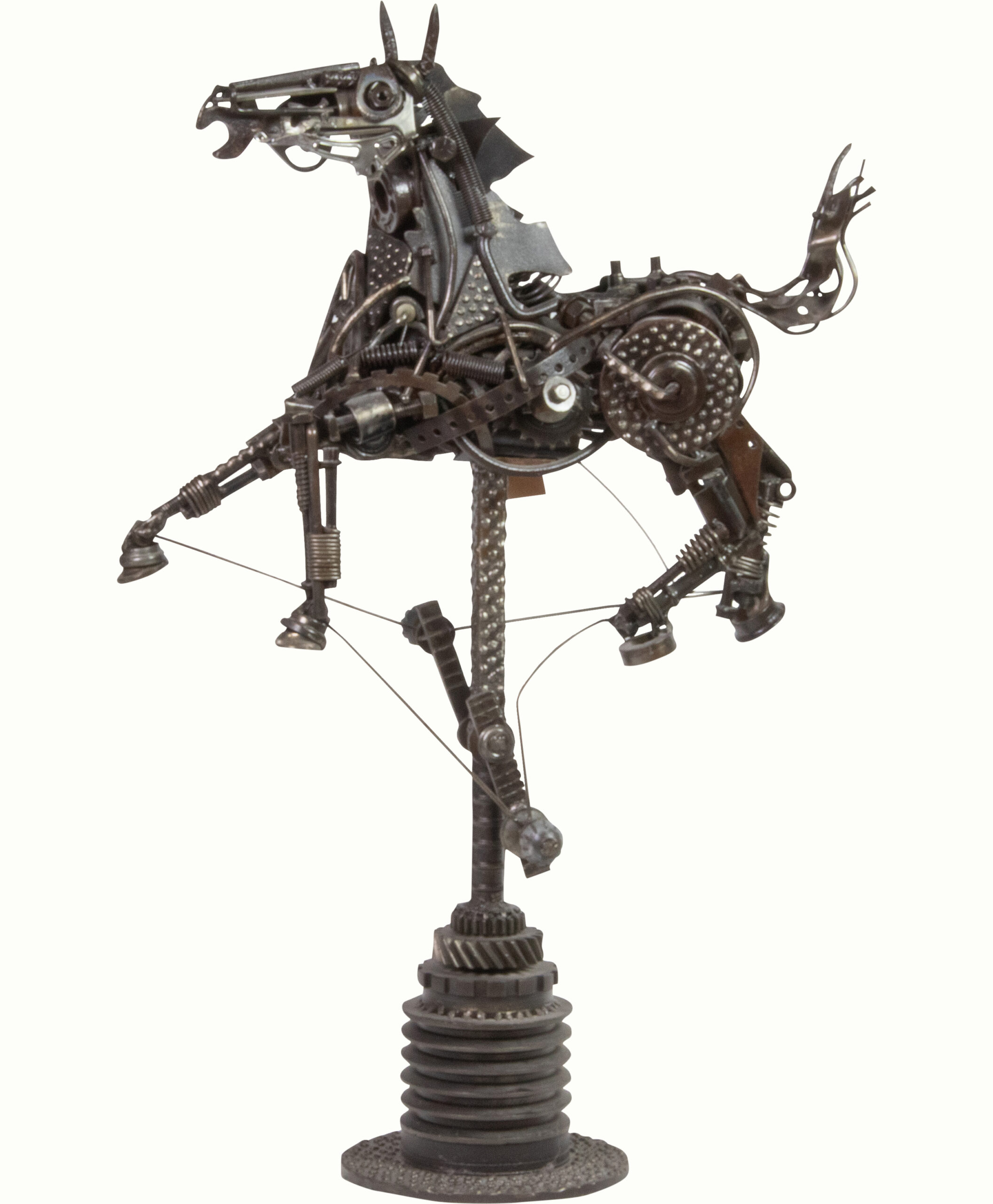 Duane Flatmo (American, b. 1957), <em>Galloping Horse</em>, mixed metal sculpture, signed and stamped beneath, overall: 38.5″ x 29″ x 10″.<br><b>Estimate: $6,000–$9,000</b>