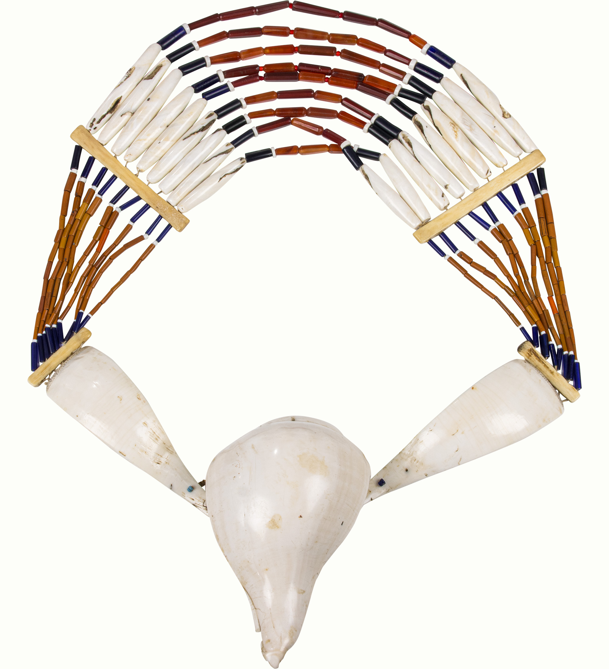 An Angami chank shell and glass necklace.Estimate: $2,000–$4,000