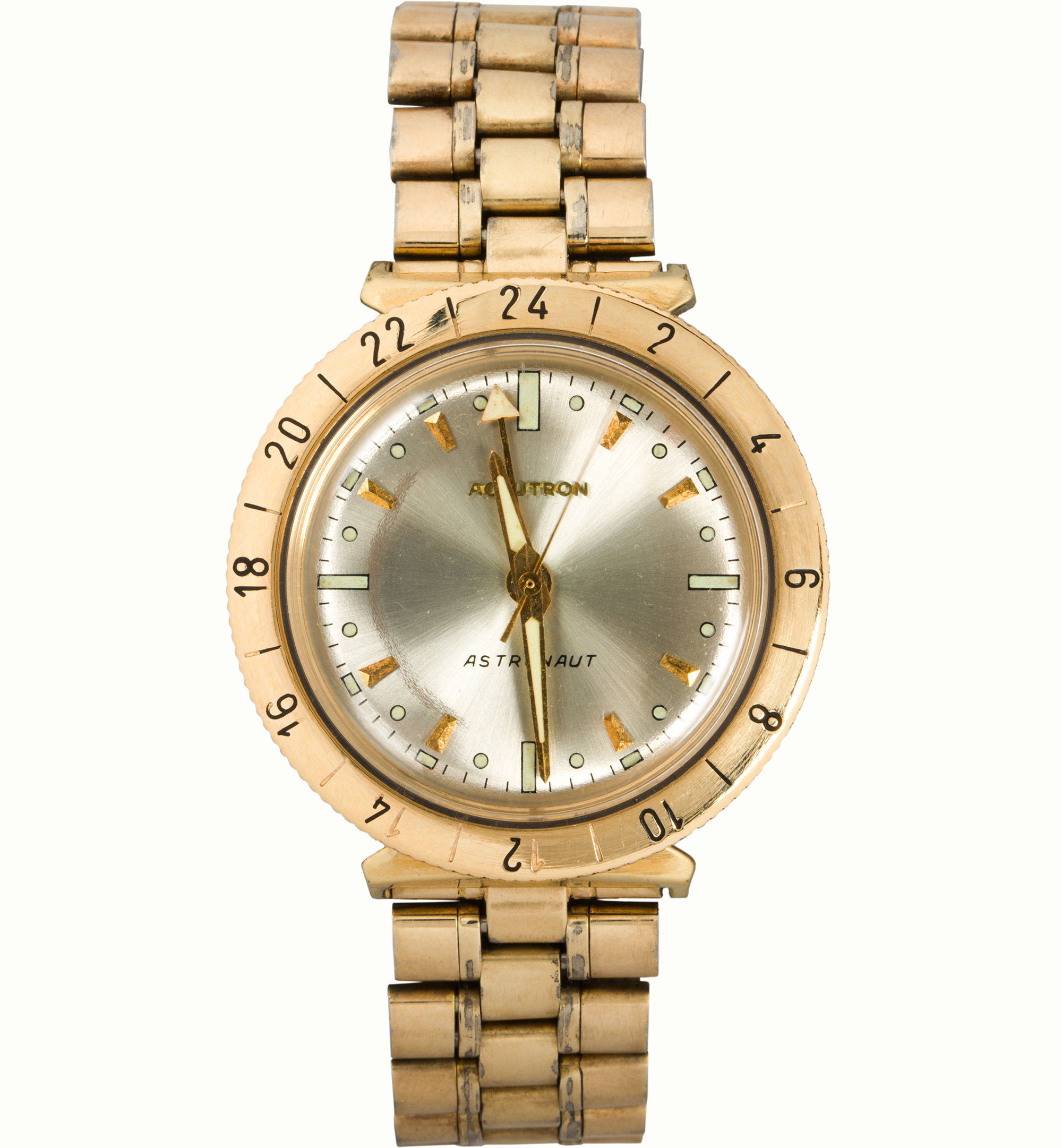 A Bulova Accutron Astronaut 14k gold and stainless steel wristwatch, circa 1970. <br><b>Estimate: $3,000–$5,000</b>
